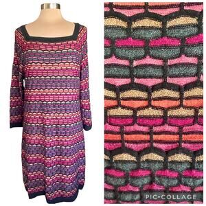 Lane Bryant Multicolor Gold Metallic Geometric  Sweater Knit Dress Size 14/16